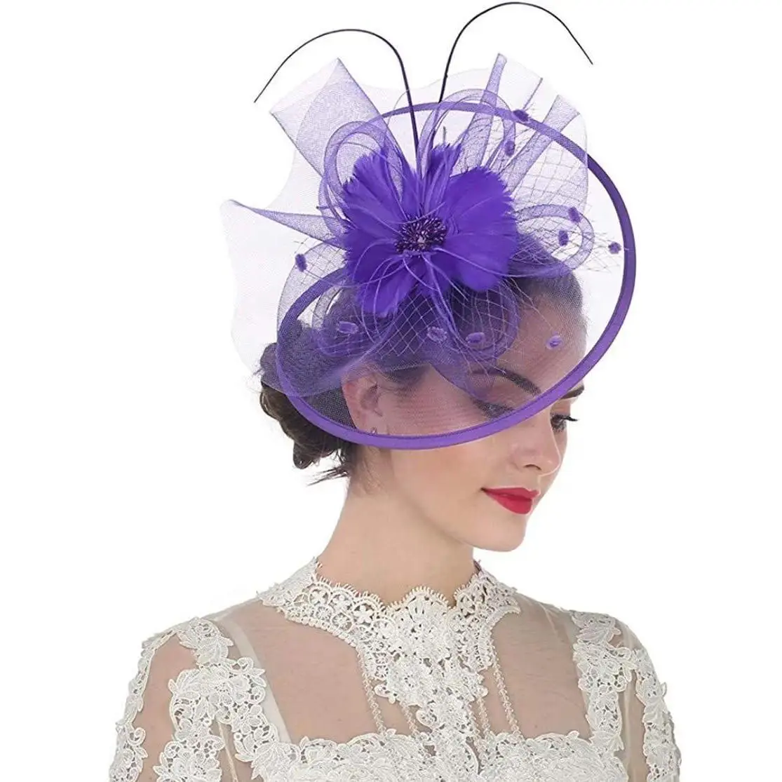 Women Girl Fascinator Hat Alice Headband Hairpin Mesh Hat Feather Cocktail Wedding Kentucky Derby Tea Party Hat Headwear