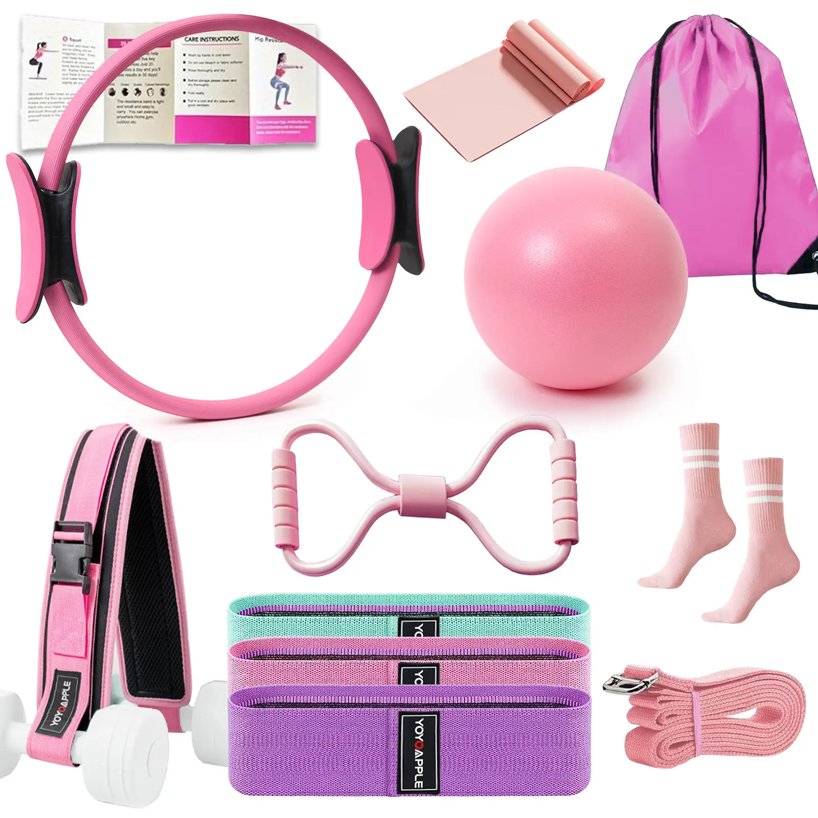 11PCS Home Pilates Set for Women – Full Body Workout Kit with Ring, Ball & Resistance Bands, Hip Thrust Belt, Yoga Strap, Carry Bag – Ideal for Toning & Flexibility