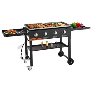 【DealsForYouDays】VEVOR Gas Griddle, 4-Burner Flat Top Grill, 36 inch Grill Plate Foldable Propane Griddle with Wheels, 60000 BTU Outdoor Flat Top Grills for Pan-Frying, Grilling, Stir-Frying, BBQ, Pulse Ignition