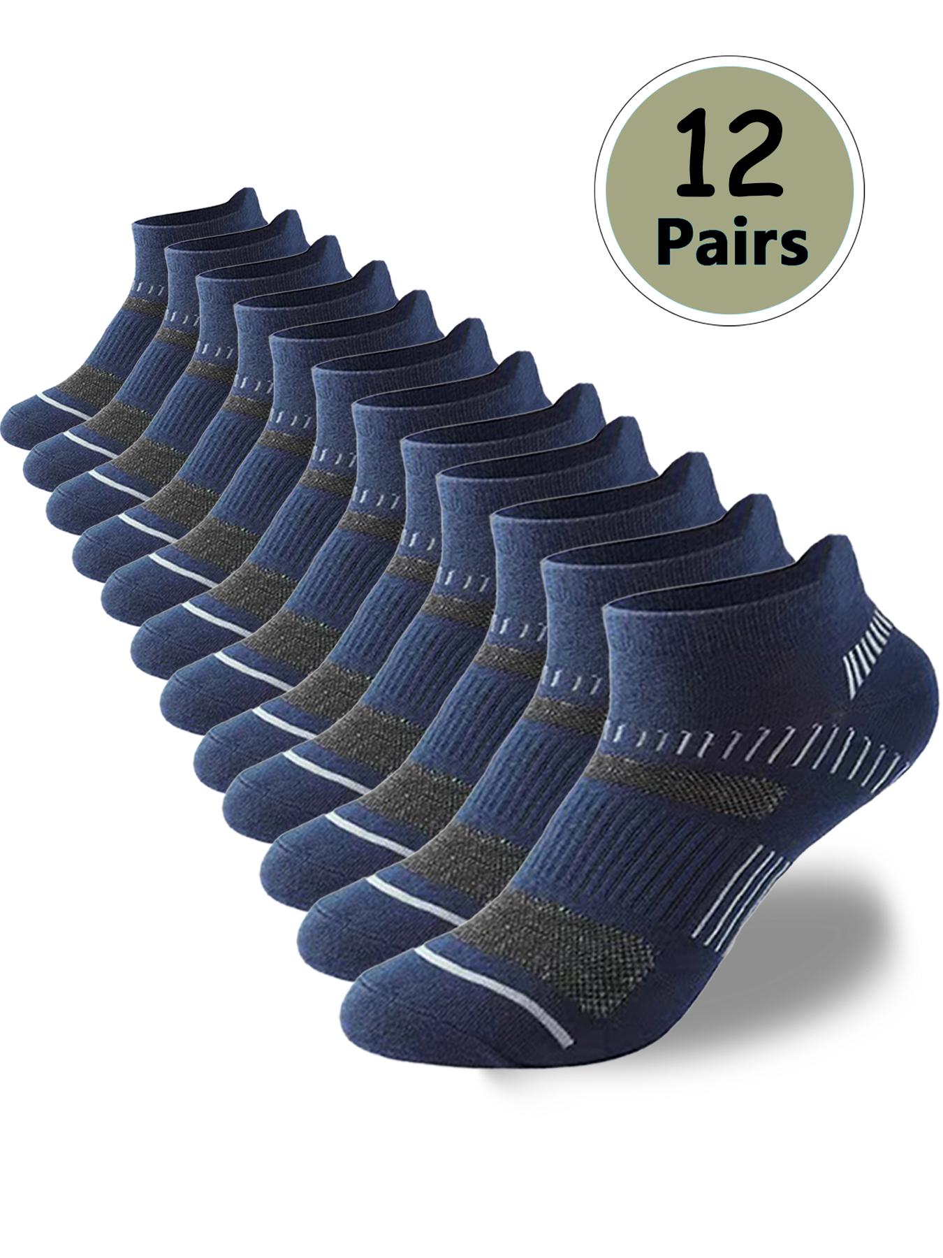Men's 12 Pairs Stripe Print Ankle Socks, Moisture Wicking Athletic Socks, Soft Comfy Breathable Socks for Men, Breathable Fabric Socks