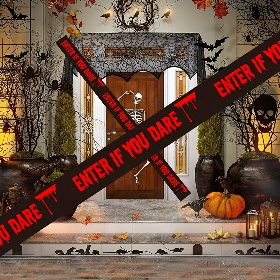 Halloween Warning Tape, 16 Feet Plastic Warning Tape, 2 Pieces, No Power Needed, Decorative Accessory for Haunted House and Theme Events