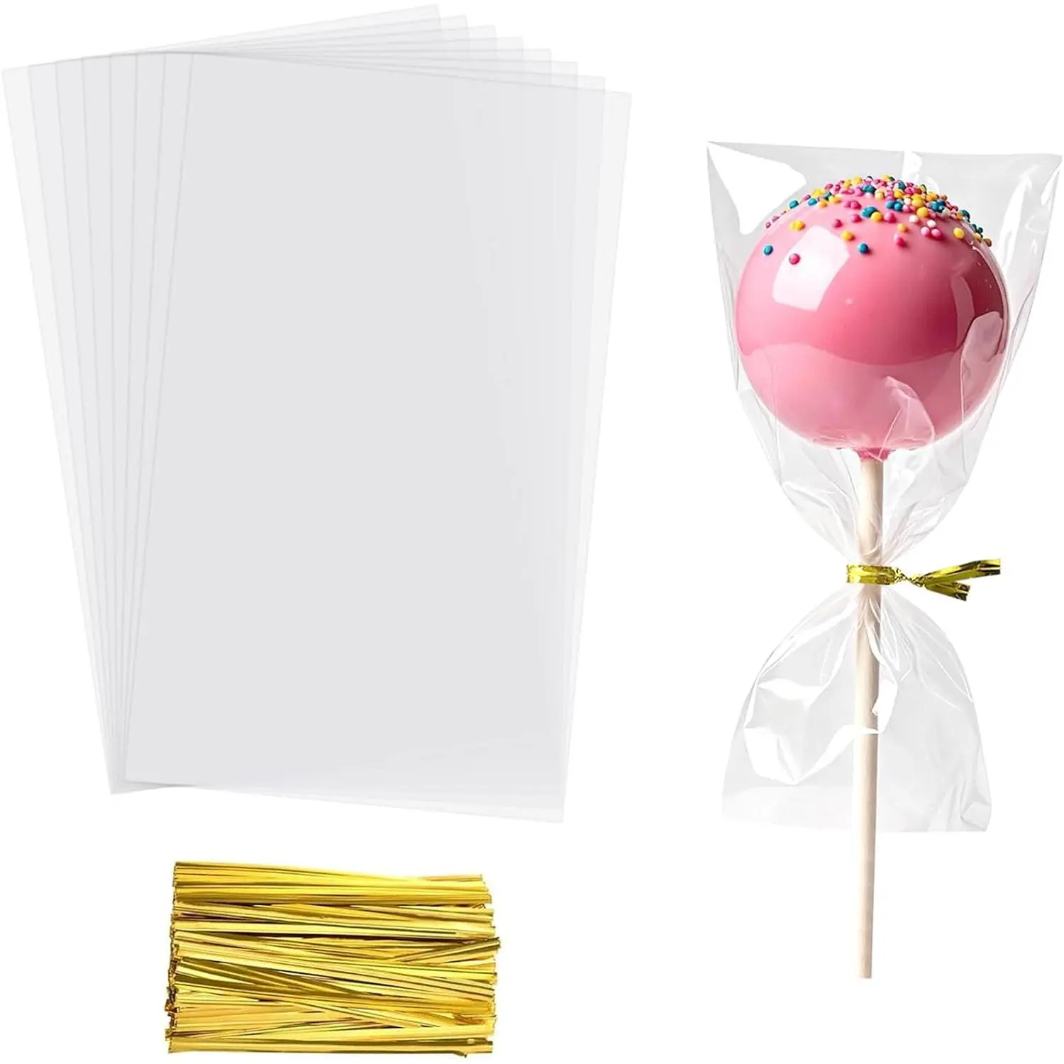 Cake Pop Bags, 3x5 Inches Clear Cellophane  Bags With Twist Ties,100 Pcs