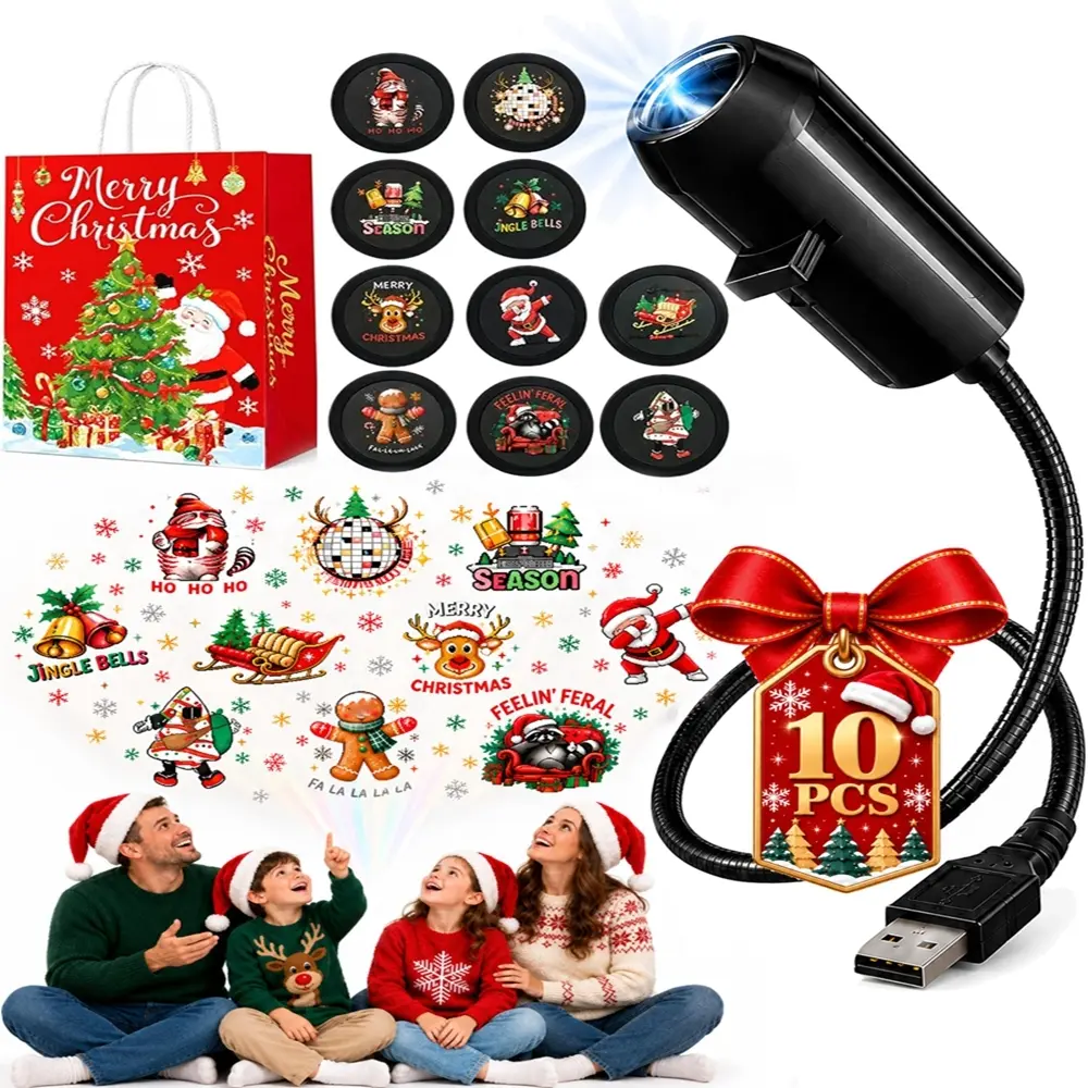 Plug-And-Play HD Christmas Projector, Indoor Holiday Projection Lamp, 6 or 10 Scenes, 5D Hologram Night Light, No WiFi or APP, Auto Shut Off, Silent Operation