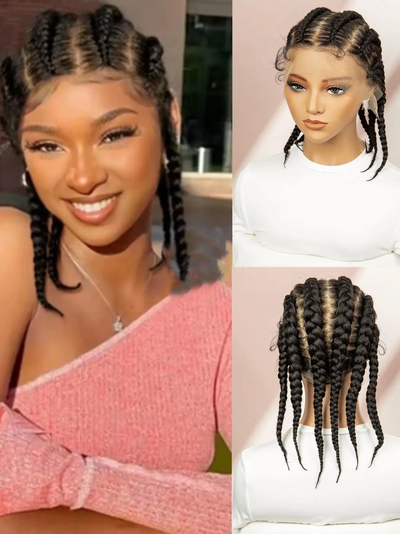 14inch Full Lace Cornrow Box Braided Wig, Short Synthetic Full Lace Wigs for Women, All Seasons Braiding Wigs, Curly Hair Style, Boho Braids, Synthetic Material Wigs