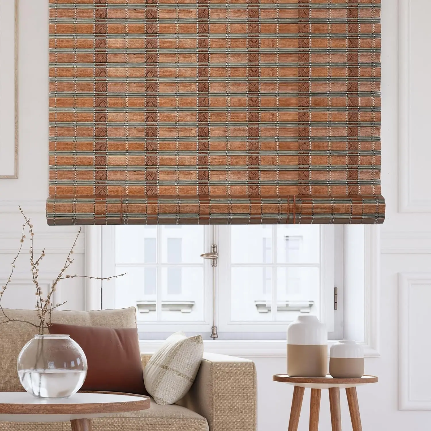 Bamboo Blinds Roller Shades for Interior Windows, Roll Up Blinds for Indoor Outdoor Patio 30" W x 64" H