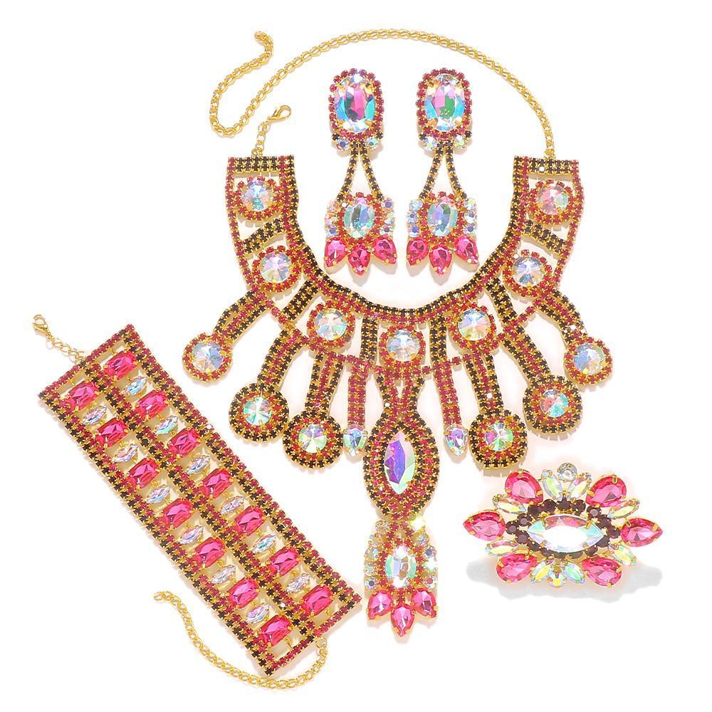 Purple Crystal Necklace Earrings Bracelet Rings Set Wedding Women Exaggerate Decoration Nigeria Bridal Jewelry Sets Party Gift