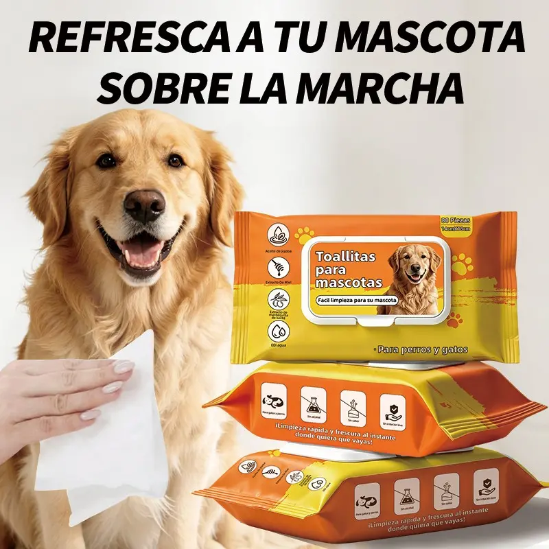 Pet large pack of 80 wet wipes, suitable for dogs and cats, multi-purpose grooming wipes for cleaning face, paws, ears, and butt, deodorizing and portable