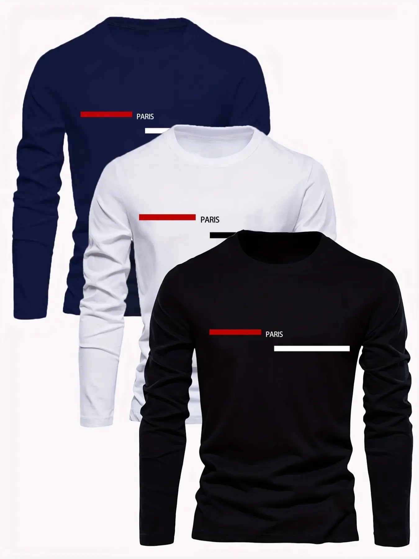 Men's Casual Round Neck Long Sleeve T-Shirt Set, Quick-Dry Breathable Fabric, Soft Material, Fashionable, Casual Sporty Design, Sports & Home Wear