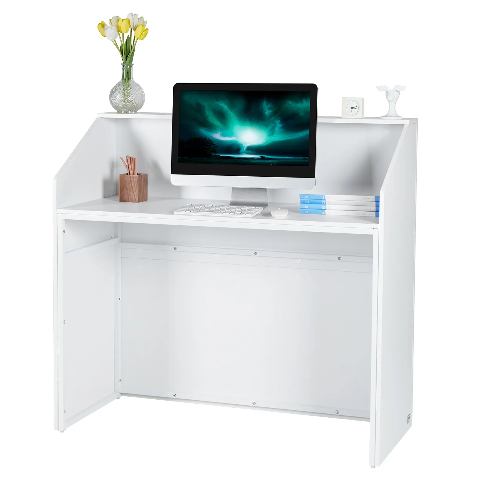 Indoor MDF Reception Desk - Rectangular Front Counter Table with 70kg Load Capacity, 118x50x111cm Dimensions, 154.32 lbs Weight Capacity