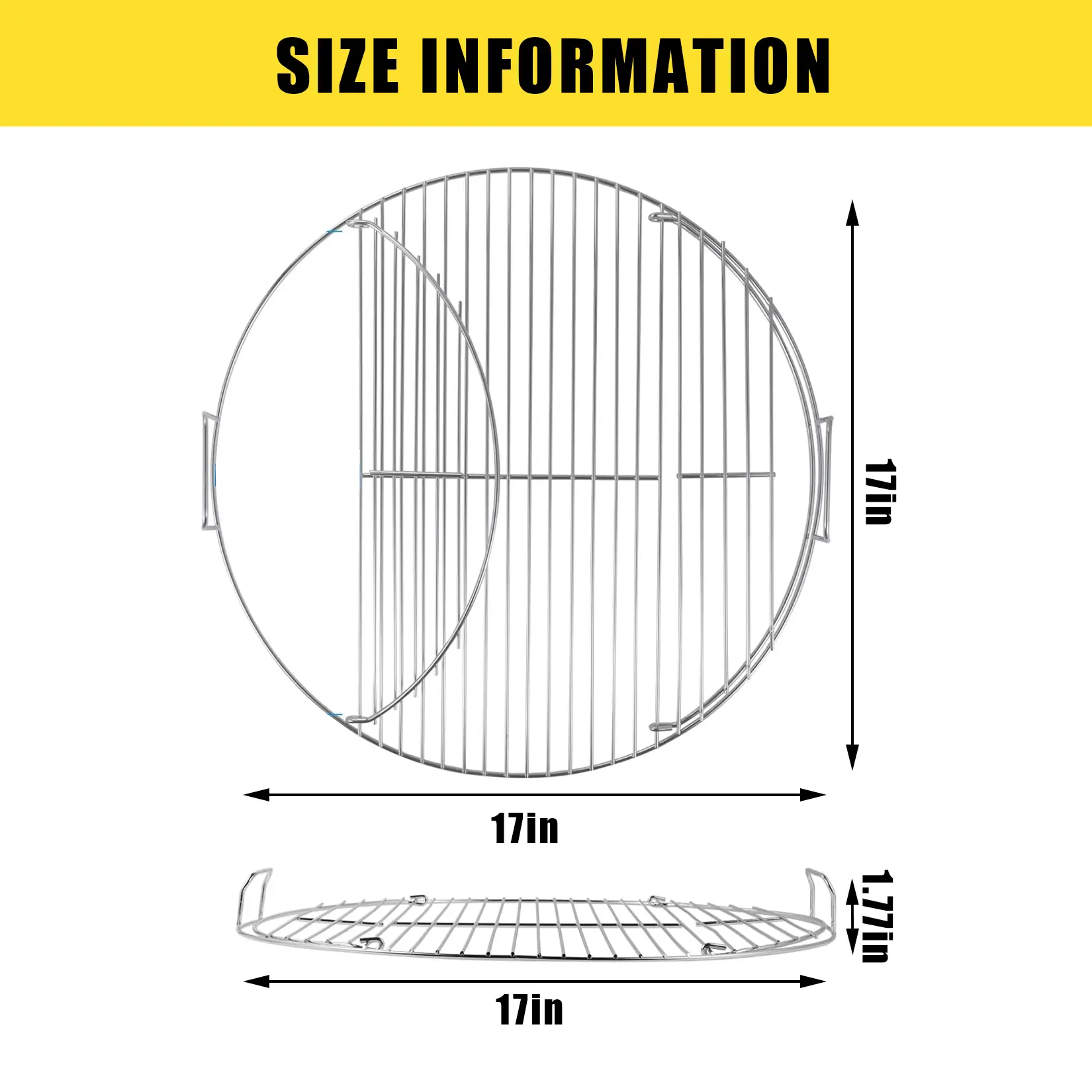 Heavy-Duty Carbon Steel BBQ Grill Grate – 17-Inch Adjustable Round Cooking Rack with Handles – Rust-Resistant, Electroplated, Easy to Clean – Global Fit for Charcoal Kettle Grills, Outdoor Barbecue, Camping, Garden