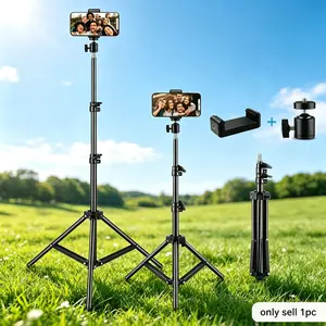 43.3 Inch Adjustable Camera Tripod Stand, Metal Telescopic Pole, Dual Lock Height Adjustment, Ball Head, Phone Clips, Vlogging Gear