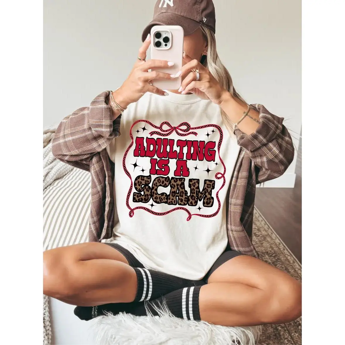 Unisex Cotton Round Neck Casual Graphic Sports Top - "Adulting Is a Scam" Print, CC Garment Dyed Short Sleeve T-Shirt, Made in USA