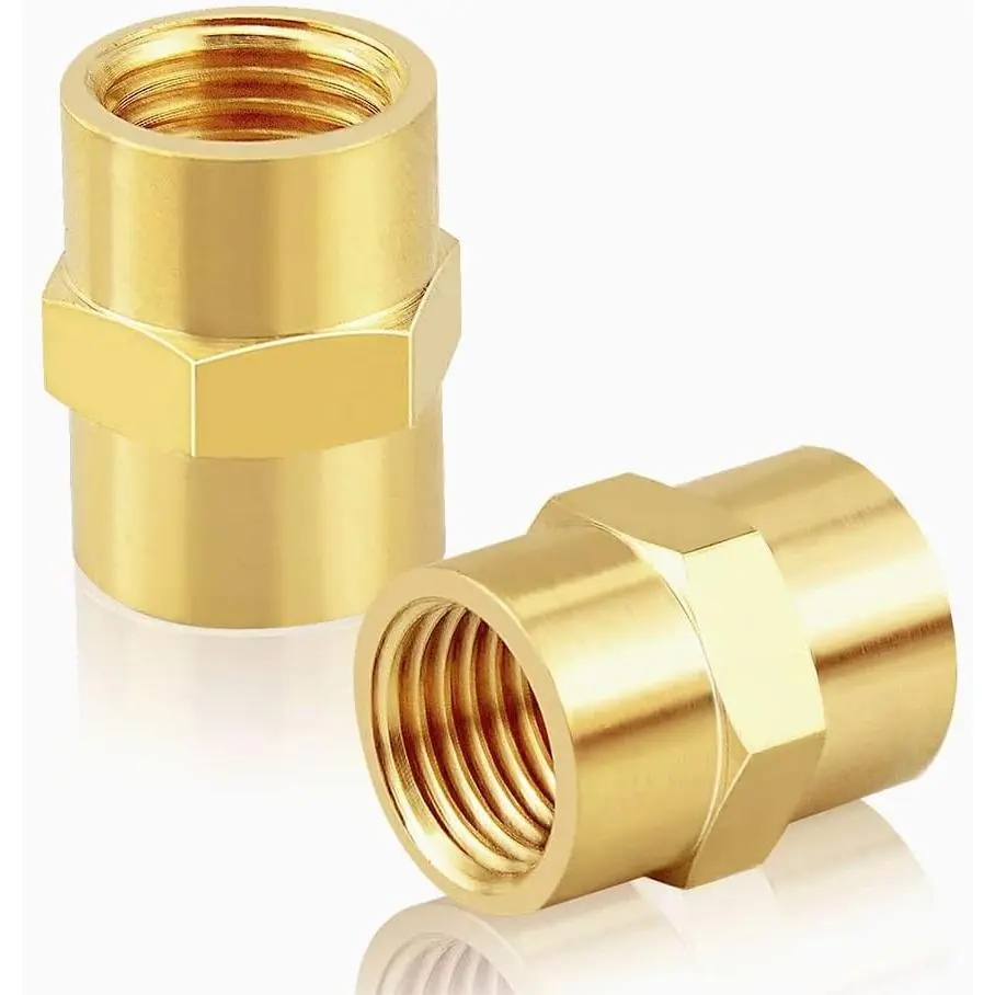 Brass Pipe Fitting NPT Coupler, 1/8" x 1/8" Standard NPT Female thread (pack of 2)