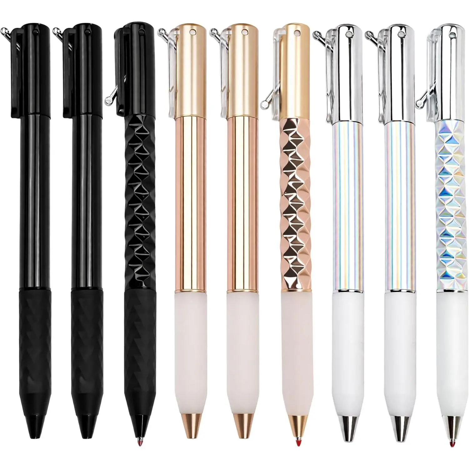 9-Count Metallic Crunchy Sensory Gel Ballpoint Pens, 0.5mm Retractable Tip Fidget Tool, Geometric Shape-Shifting Crinkle Writing & Drawing Office Stationery Supplies, Shape Shift