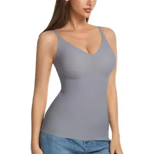 2026 New Arrival TikTok Viral Vinfact V-Neck Lace Seamless Camisoles Tank Tops with Built in Bra for Women Summer Workout Going Out Tankini Camis