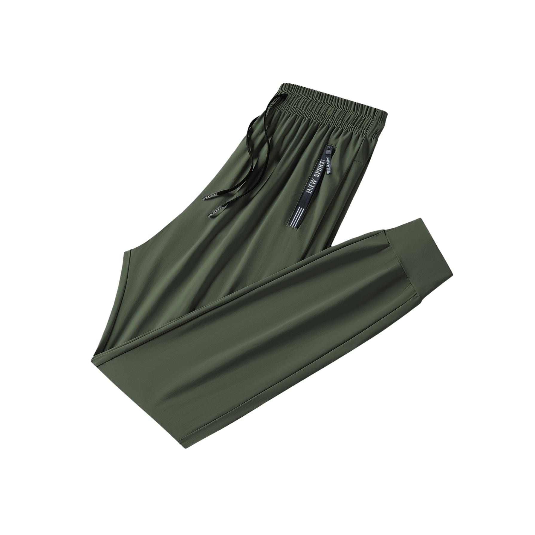 Men's Mid-Waist Ankle-Length Ice Silk Joggers - Tapered Cut, Quick-Dry Athletic Pants with Zipper Pockets, All-Scene Versatile for Gym, Biking, Sizing S, L, Plus Size