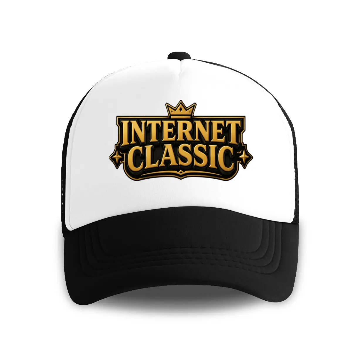 Unisex INTERNET CLASSIC Crown Graphic Dad Hat - White, Black Mesh Back, Curved Brim, Plastic Snapback, Polyester Clothing, 90s Internet Humor Letter Print, Mesh Breathability, 1 Size, Everyday Wear, Summer Beach Essential, 4th of July Gift