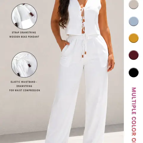 Women's Solid Tank Top & Wide Leg Pants Two-piece Set, Casual Comfy Lightweight Soft Outfits for Daily Wear, Ladies Summer Clothes, Basic Fabric
