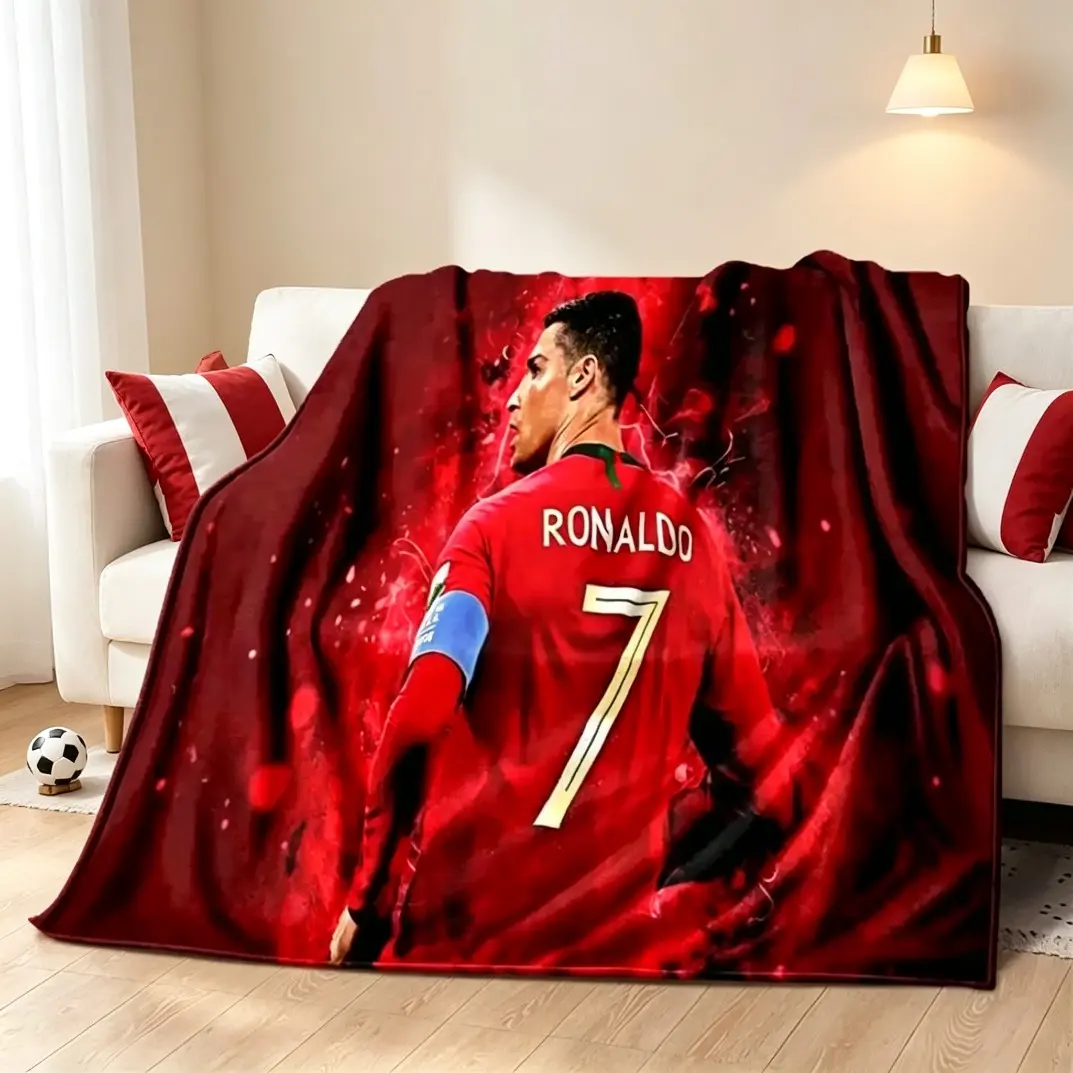Football Star CR7 Flannel Blanket, Soft Comfortable Fun Print Plush Throw Blanket, Cozy Warm Fleece Blanket for Adults & Kids, Living Room Bedroom Bed Sofa Picnic Travel Home Decor Gift