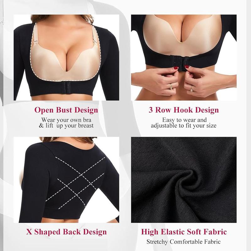 3/4 Sleeve Open Bust Arm Shaper for Women Post Surgery Arm Compression Sleeves Arm Fajas Front Closure Shapewear Bras Womenswear Corset Tank Top Compression Garments