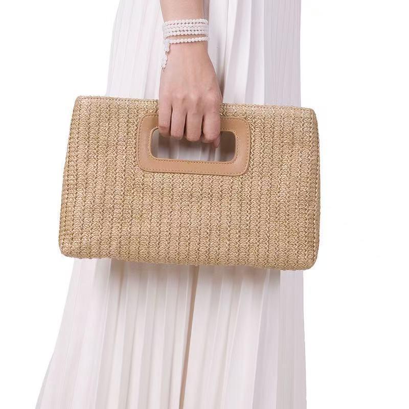 Trendy Straw Woven Beach Bag For Summer, Fashionable Woven Handbag For Women With Chain Crossbody Strap, Lightweight Rattan Bag, Breathable Large Capacity Travel Tote, Casual Vacation Shoulder Bag, Stylish Summer Essential Bag For Beach Trips & Daily Outi