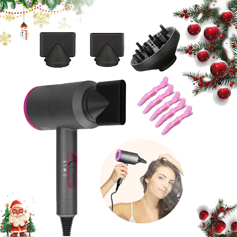 Powerful lonic Hair Dryer Kit, 1 Set Hair Dryer & Concentrator & Diffuser & 5 Hair Clips & Manual, Multifunctional Hair Dryer, Professional Hair Styling Tool, Versatile Styling Options,Frizz Reduction,Hair Blow Dryer,Christmas Gift , TikTokShopBlackFriday