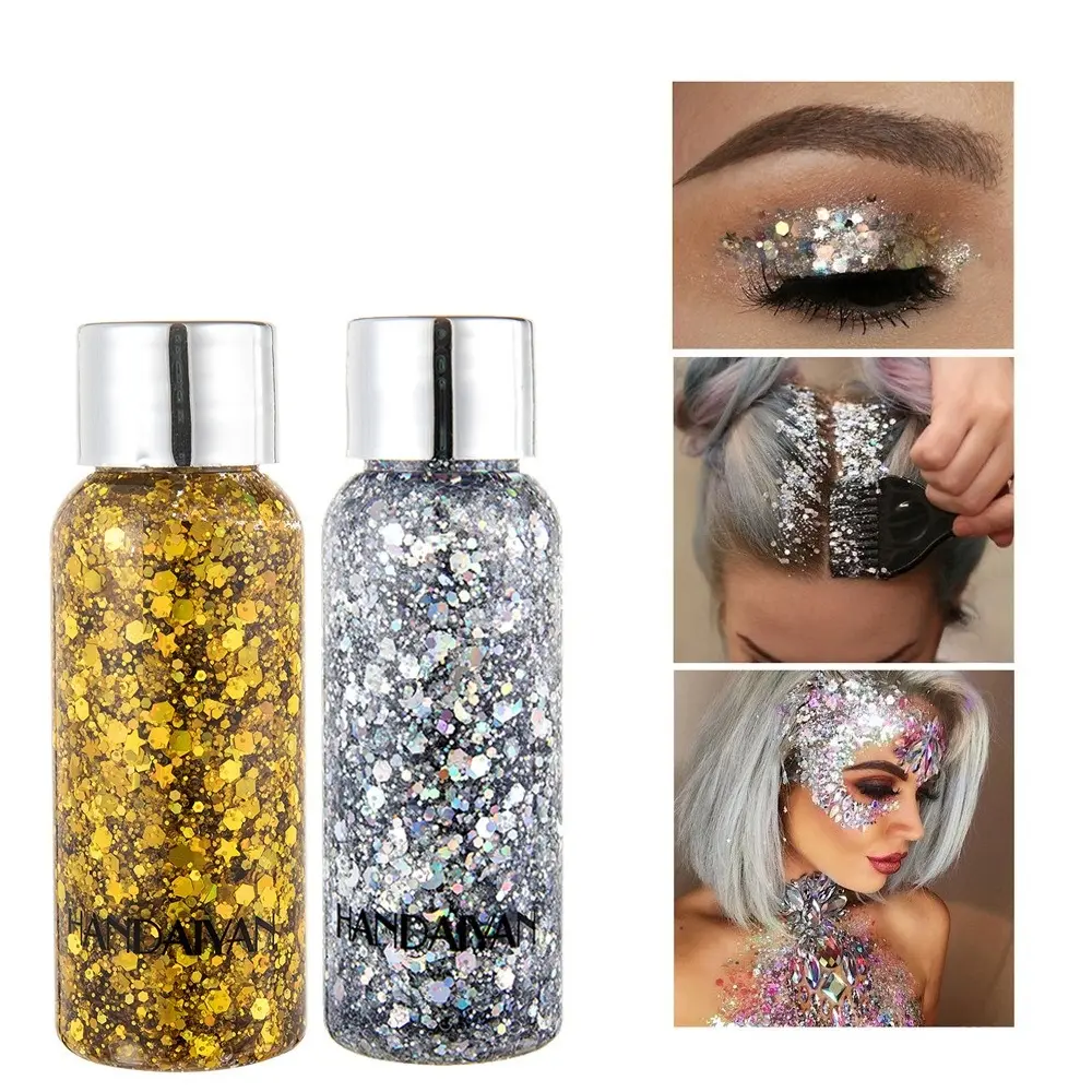 2 Counts Liquid Eyeshadow with Fine Glitter, Large Glitter Sequins for Face & Body, Glitter Gel, Sequined Eyeshadow, Glitter Eyeshadows, Eyeshadow Makeup