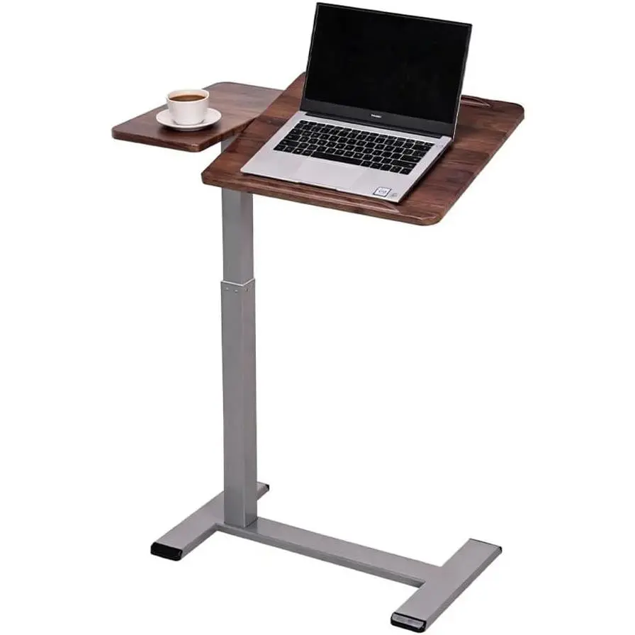 Bedside Table, Pneumatic Height-Adjustable Hospital/Home Cart with Rolling Wheels, Ultra-Low Base, Walnut Finish Laptop Storage for Women's Blouse Accessory Organization