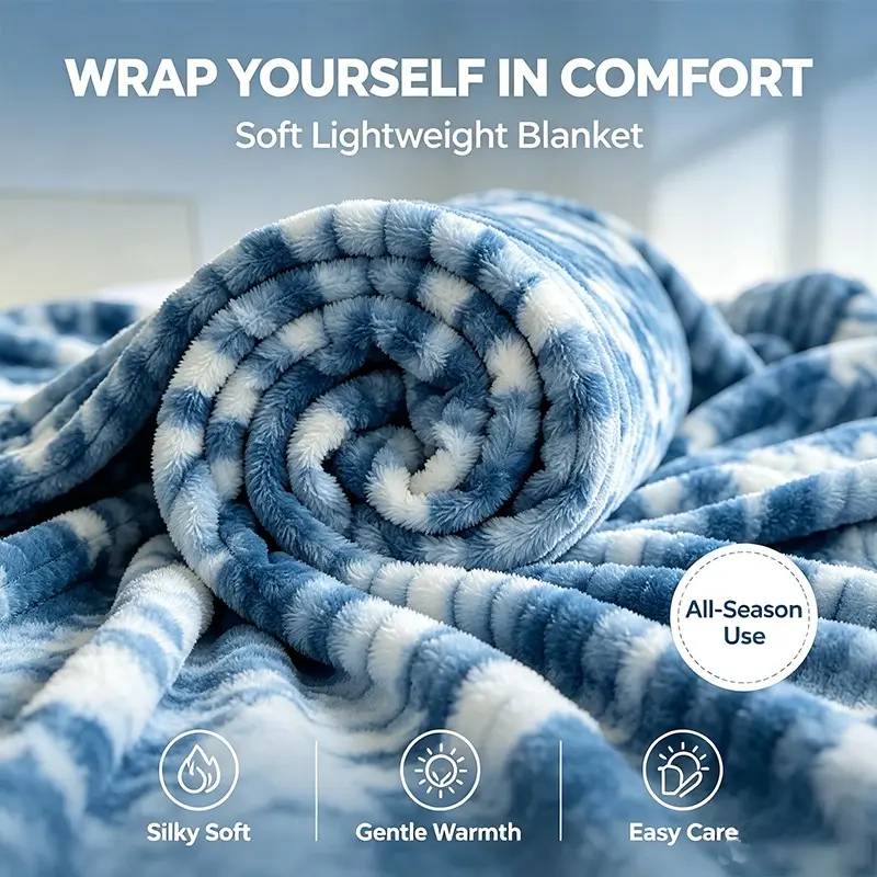 Gradient Tie Dye Ribbed Fuzzy Throw Blanket, Super Soft Lightweight Plush Fluffy Blanket for Couch, Cozy Warm Fleece for Bedroom Sofa, Travel Camping Office Naps