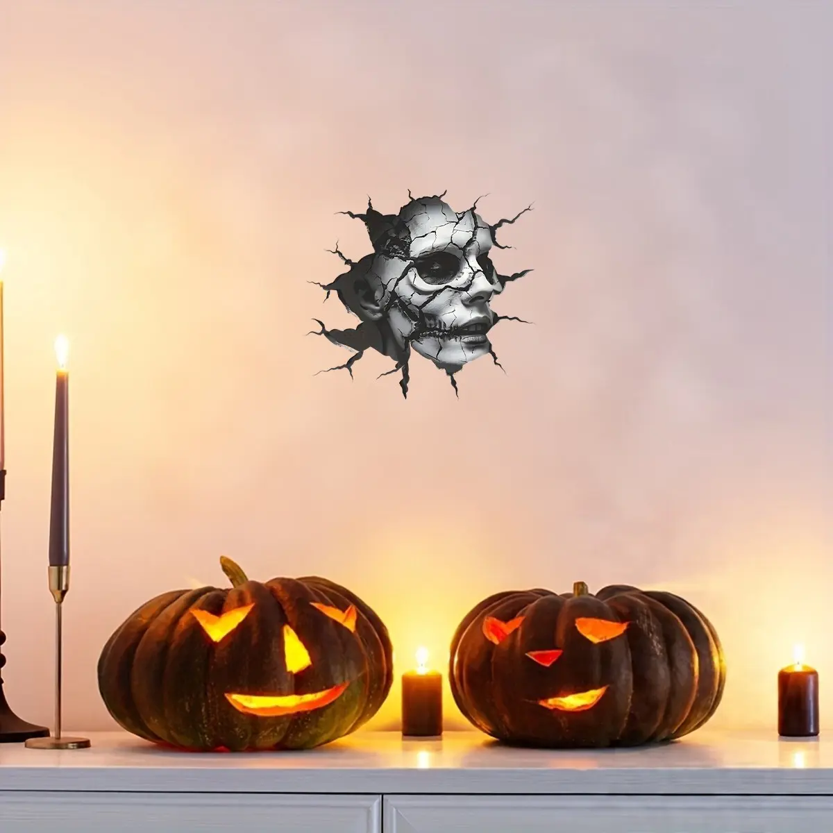 Terrifying Skull Face Wall Sticker, Removable Gothic Skeleton Mask, Halloween Decoration, Living Room, Bedroom, Party, Haunted House