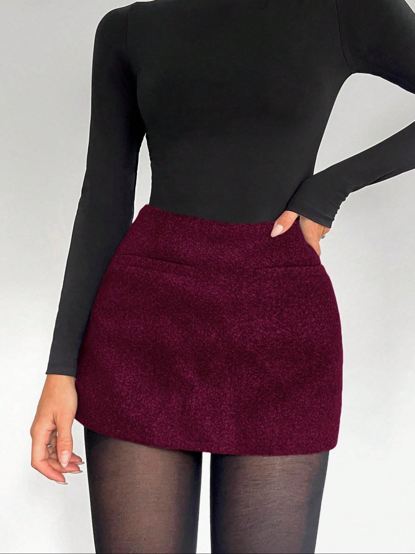 Women's Solid Color Woolen Wrap Skirt, Fashion Casual Mini Skirt for Daily Outdoor Wear, Women's Bottoms for Spring & Fall