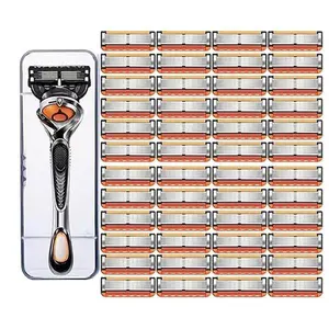 【2026】48-Piece Men'S Razor Blade Replacement Set With Free Handle, Ultra Sharp Stainless Steel Blades For Smooth Shaving, Bulk Disposable Bladesm,  5-Layer Blades for Smooth Shaving Face, Head, Body