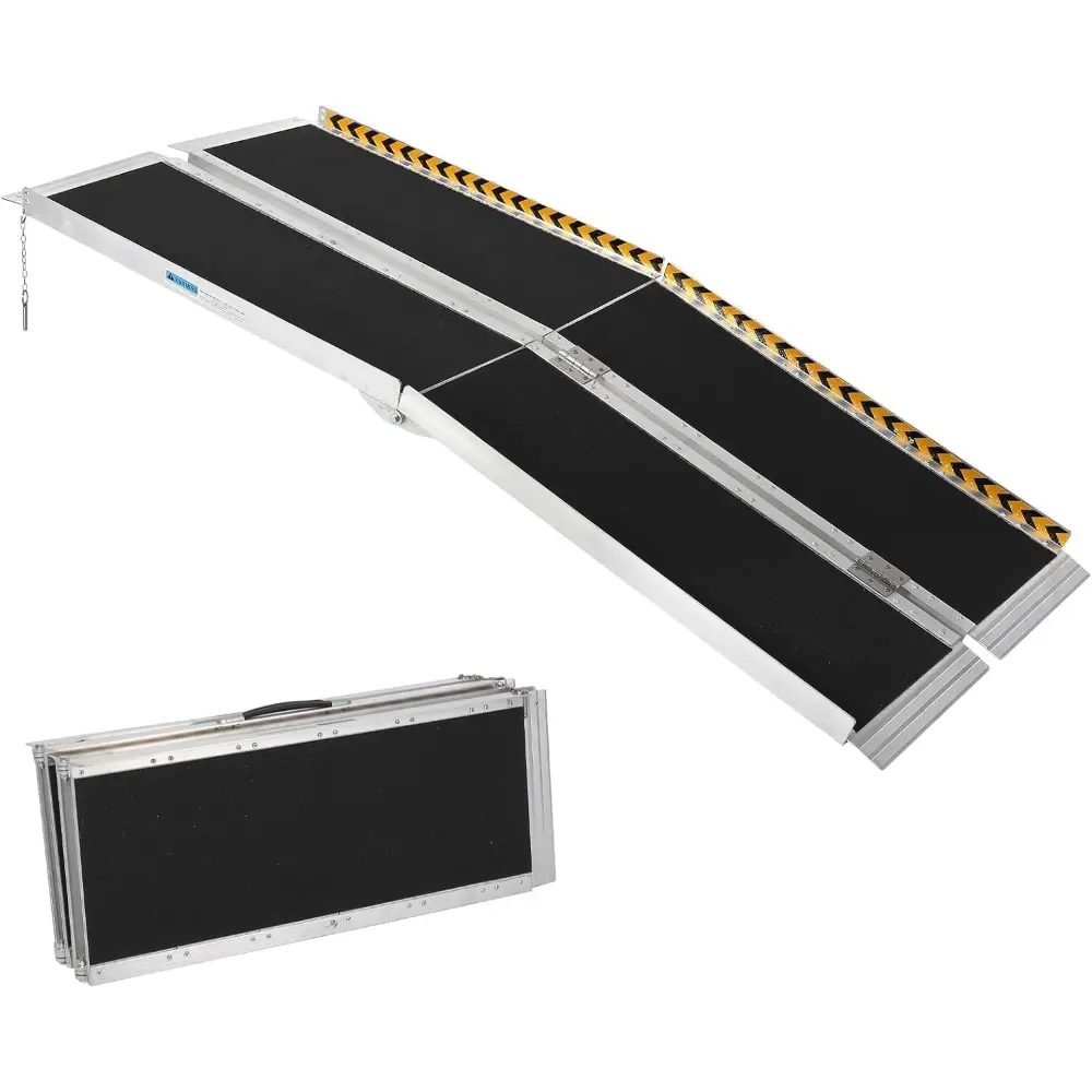 5/6/7FT Portable Wheelchair Ramp - Heavy Duty Aluminum Ramp with Transition Plate, Non-Skid Surface & Reflective Strips, 600 Lbs Weight Capacity - Ideal for Home, Stairs, Curbs & Vehicles