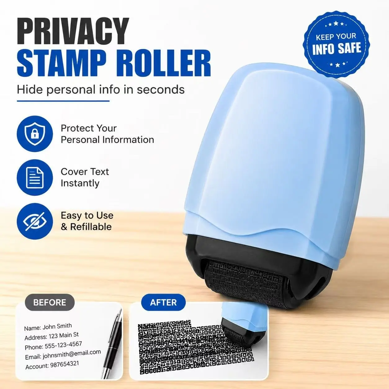 2-Pack Identity Protection Roller Stamps, Confidentiality Sealers, Personal Security Tools, Ideal for Office, Home, Mail Management