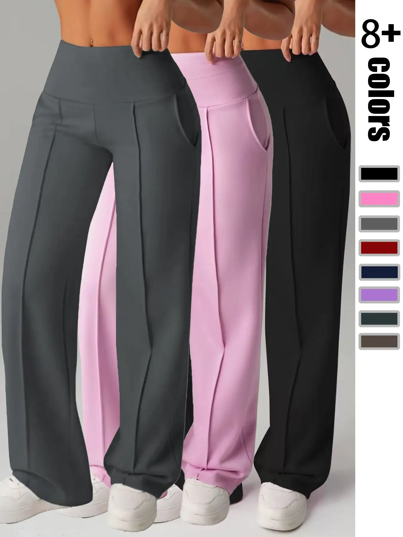 Women's Plain Color Jogger Pants, Soft Fleece Quick-Dry Comfortable Sporty Sweatpants, High Waist Butt-Lift for Gym & Daily Wear