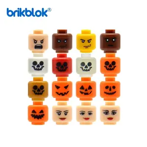 10 Printed Mini Heads Custom Bricks Pumpkin Skeleton Face Expression for MOC Construction Building Blocks Toys Kids