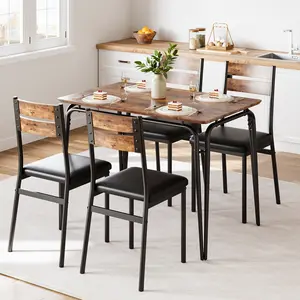 Classic 5-Piece Dining Table Set for 4 – Compact Wooden Kitchen & Dining Room Furniture – Upholstered Chairs, Space-Saving Design – Ideal for Home or Apartment