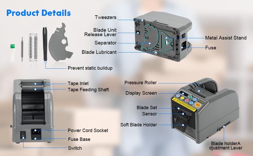Ribbon Cutting Machine, Semi-Automatic Tape Dispenser, 6-60mm Width, 5-999mm Length, Ideal for Shipping, Schools, Restaurants, Business & Home