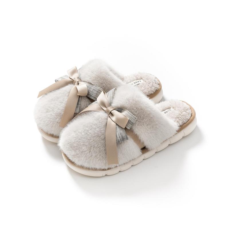 Cute Bow Soft Cotton Slippers for Women, Womens Fuzzy Fluffy Cozy Indoor Outdoor House Slippers Winter Indoor Anti-slip Thick-soled Slippers, Autumn and Winter Home-use Cotton Slippers, Warm and Comfortable Home Floor Slippers