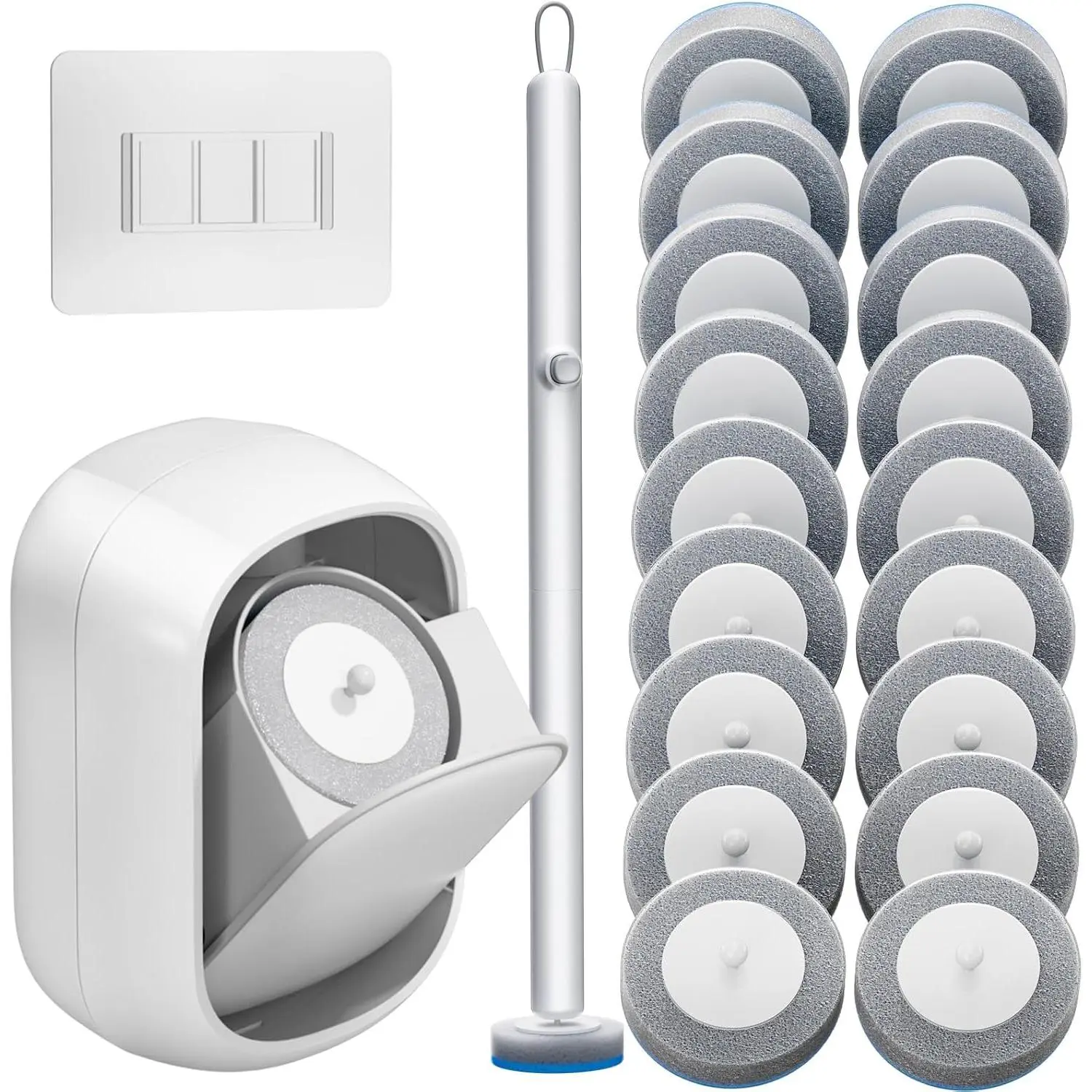 Disposable Toilet Brush Set with 18 Refills, Wall Mounted Wand Kit |  with Lid,Hands-Free Lid, Wand Refills,-Click Disposal,Pre- Cleaner,360° Rotating