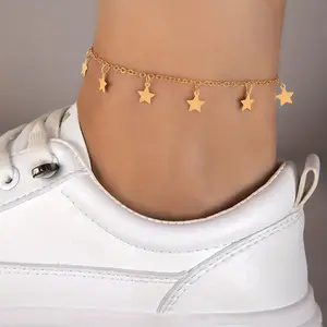 Fashionable And Unique Minimalist Geometric Golden Pentagram Tassel Single-layer Versatile Anklet Foot Decoration