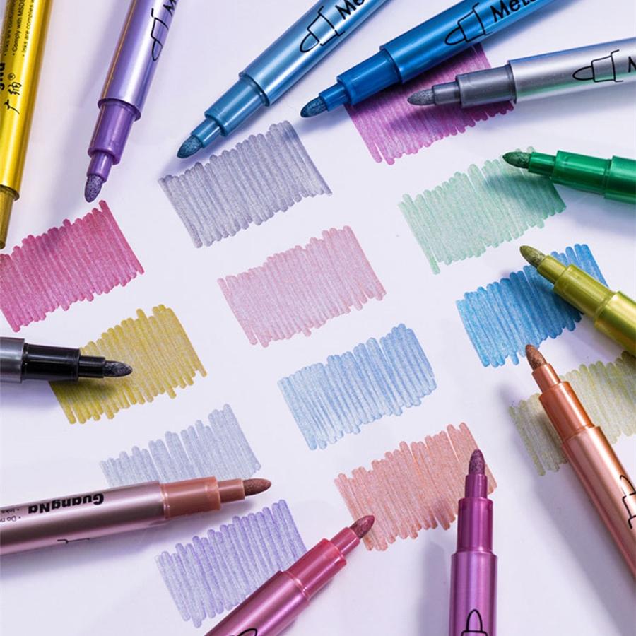 Metallic Craft Pen, 12pcs/set 12 Colors Marker Pen, Art Supplies for Rock Painting, Black Paper, Card Making, Scrapbooking Crafts, DIY Photo Album