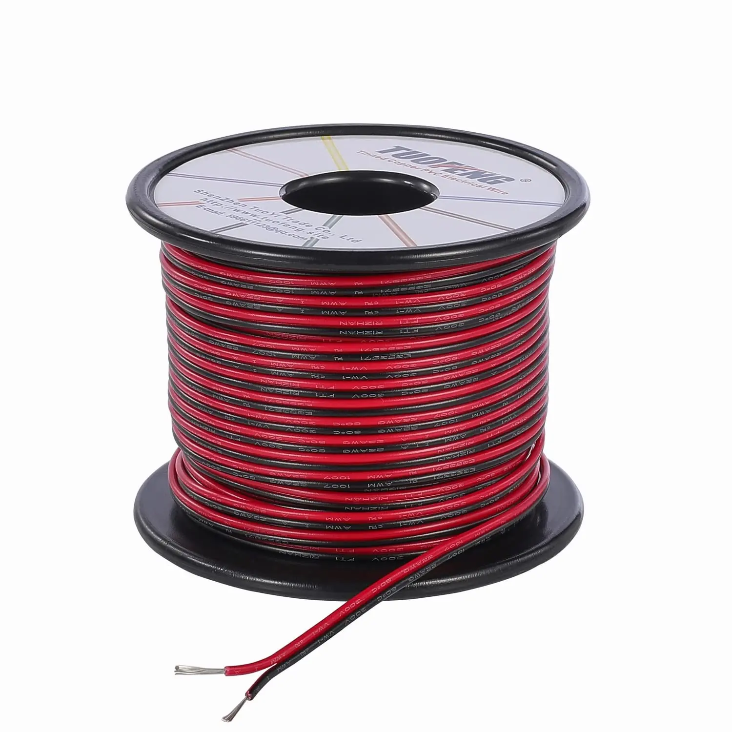22 AWG 2 Conductor Wire, 100 ft Red Black PVC Cable for LED