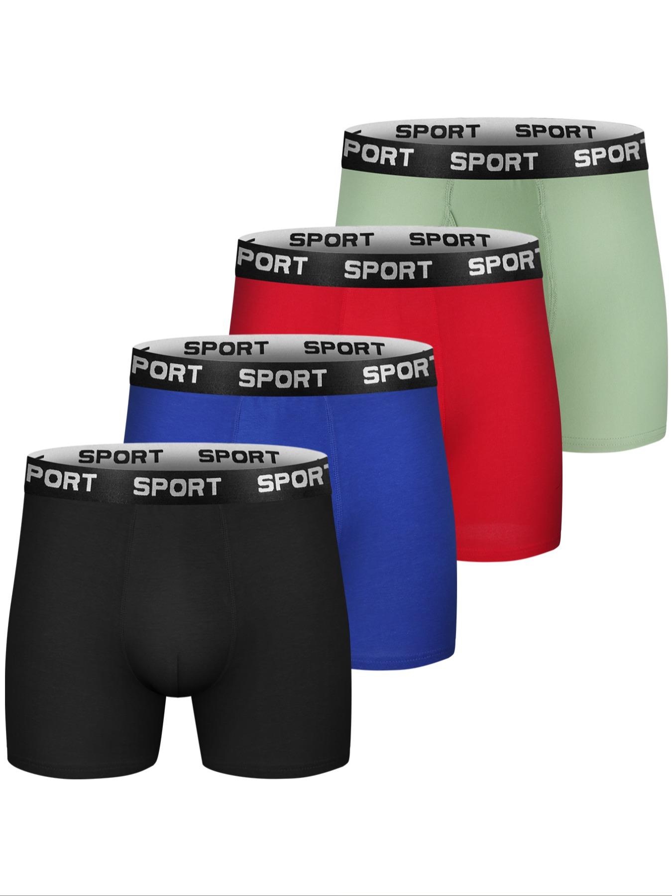Men's Solid Color / Letter Tape Stretchy Boxer Briefs, Casual Comfy Slim Fit Breathable Moisture Absorption Opening Crotch Underwear for Daily Wear, Mens Underwear for All Seasons, Undergarments, Athleisure Menswear, Underwear Boxer Briefs
