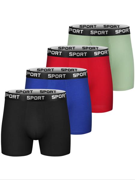Men's Solid Color / Letter Tape Stretchy Boxer Briefs, Casual Comfy Slim Fit Breathable Moisture Absorption Opening Crotch Underwear for Daily Wear, Mens Underwear for All Seasons, Undergarments, Athleisure Menswear, Underwear Boxer Briefs