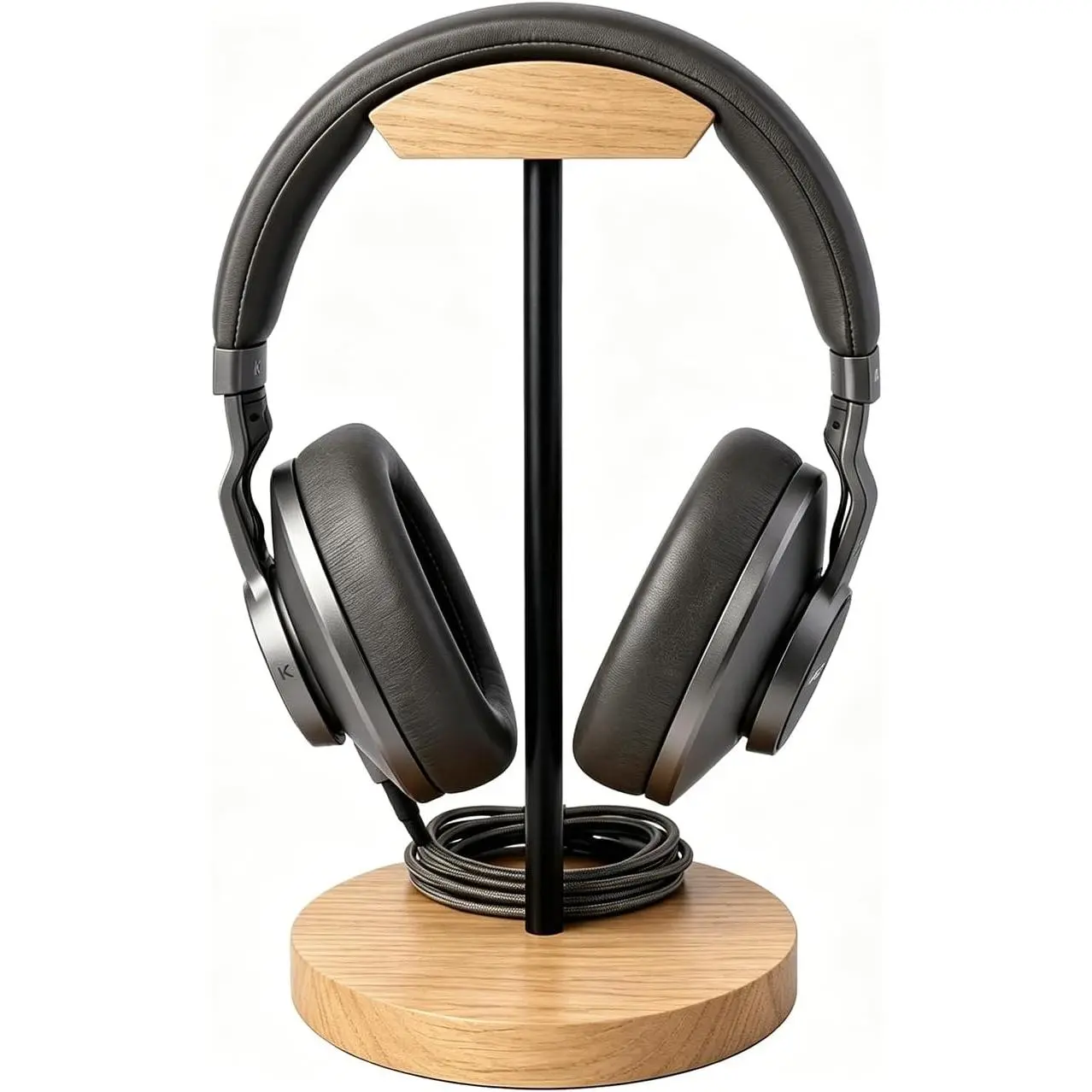Nature & Metal Headphone Stand with Solid Wooden Base, Compact Audio Accessory, Detachable Hook Headset Holder for Desktop Gaming Use (Artful Functional Craftsmanship Design), Accessories