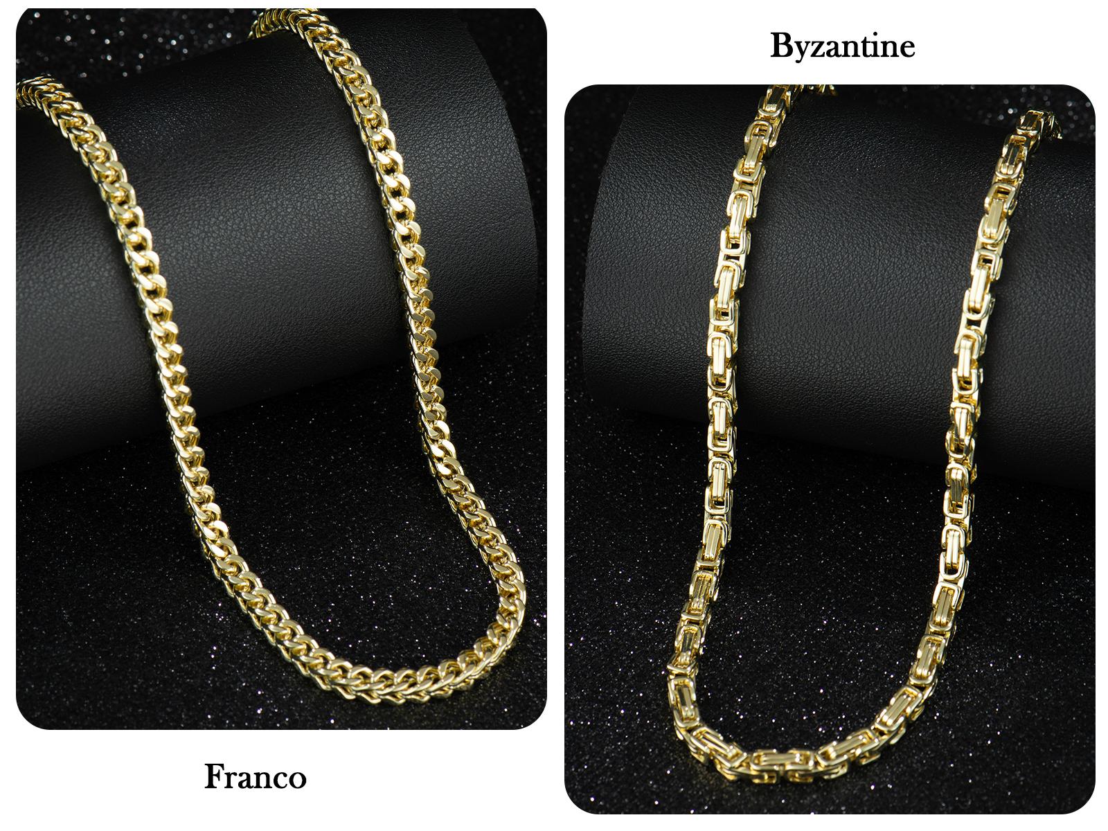 14K Gold Plated Franco & Byzantine Necklace and Bracelet Set, 5.5mm 24 Inch, Gold Plated Jewelry, Trendy Gold Plated Chain Necklace, Affordabl Necklace, Gold Plated Gifts for Fashion Lovers