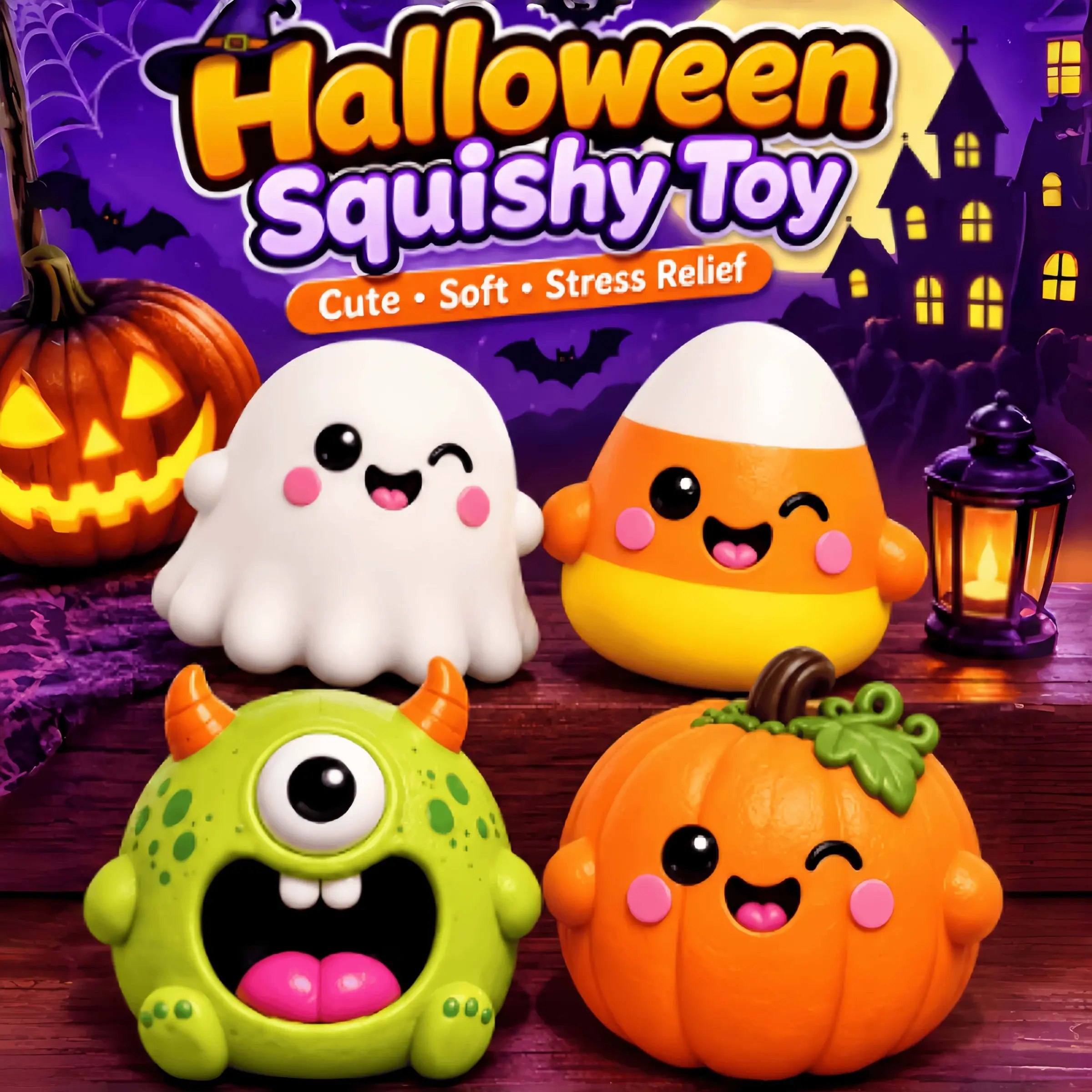 Halloween Stress Relief Squeeze Toy, Cartoon Monster Ghost Slow Rebound Toy, Fun Pressure Release Game for Kids & Adults