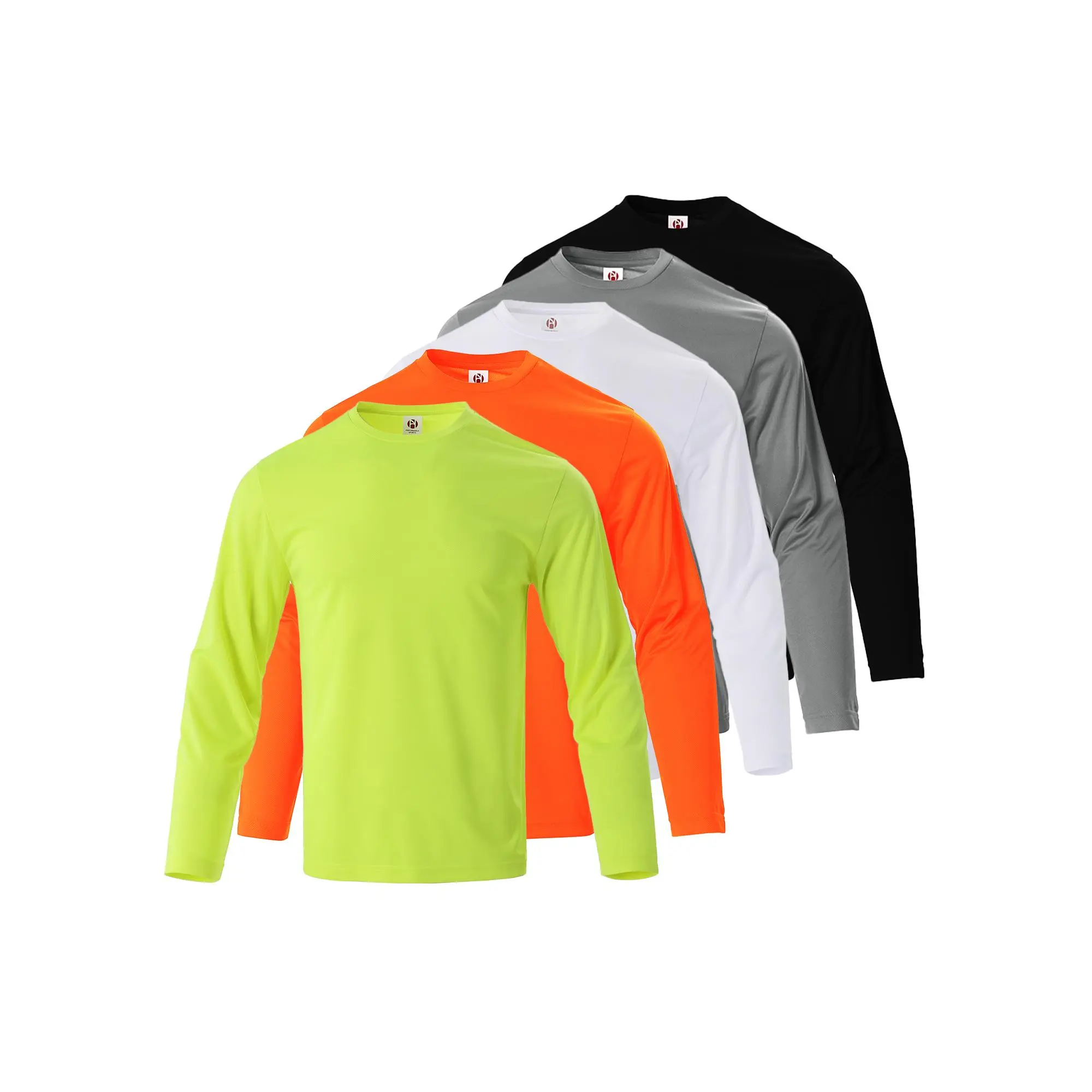 Men's 5-Pack Long Sleeve Polyester Performance Workout Shirts - US Standard Fit Athletic Tops, Breathable Moisture-Wicking Lightweight Dry Fit UPF 50+ Activewear Clothing, Machine Washable Gym Fitness Sportswear for Running, Outdoor Activities