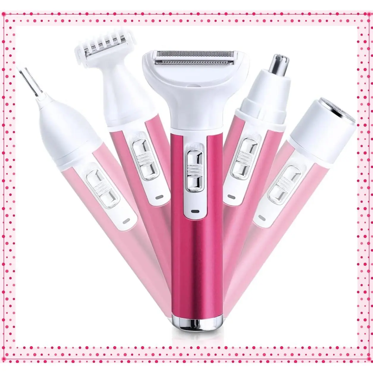 5 in 1 Electric Razor for Women - Painless Rechargeable Hair Trimmer for Face, Nose, Eyebrow, Legs, Armpits, Bikini Area, Pubic & Underarms, Portable Womens Shaver SetGift